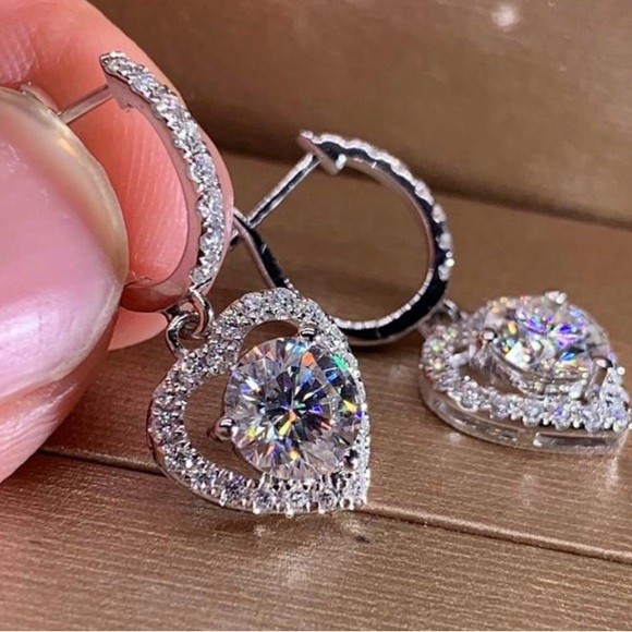 Silver Heart Crystal Earrings - Picture 3 of 4